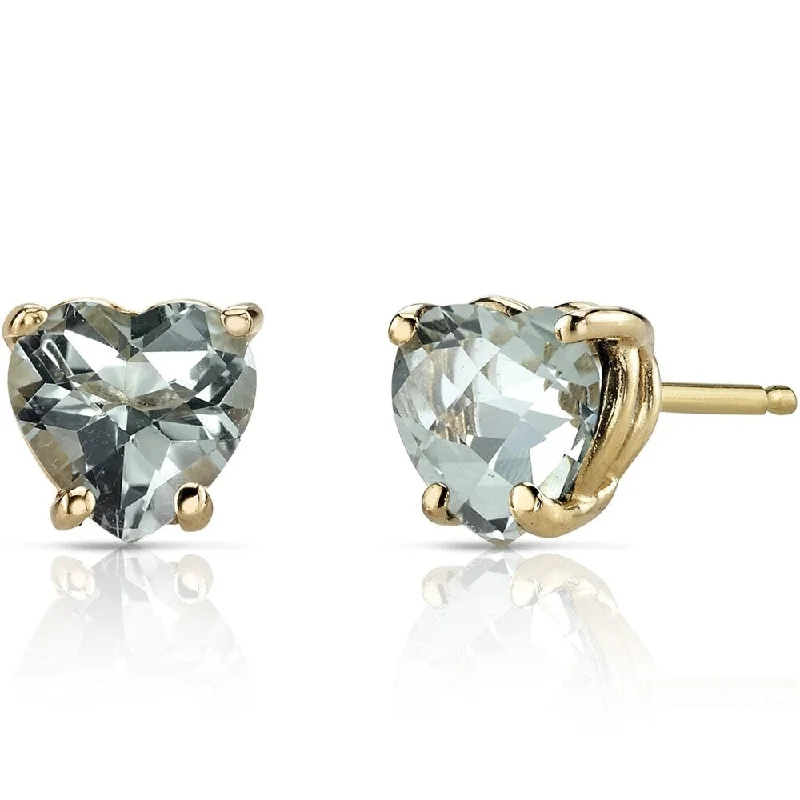 1.75 ct Heart Shape Green Amethyst Stud Earrings in 14K Yellow Gold