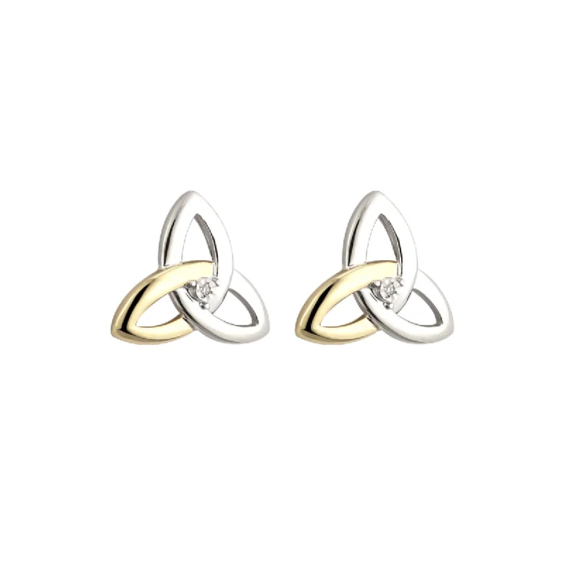 10K Gold & Diamond Silver Trinity Knot Stud Earrings