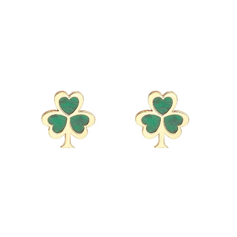 10K Gold Malachite Shamrock Stud Earrings