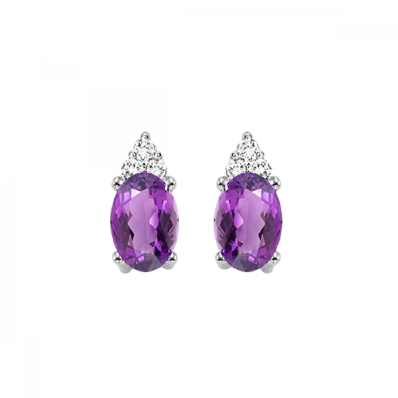 10K White Gold 0.45ctw Oval Amethyst & Diamond Stud Earrings