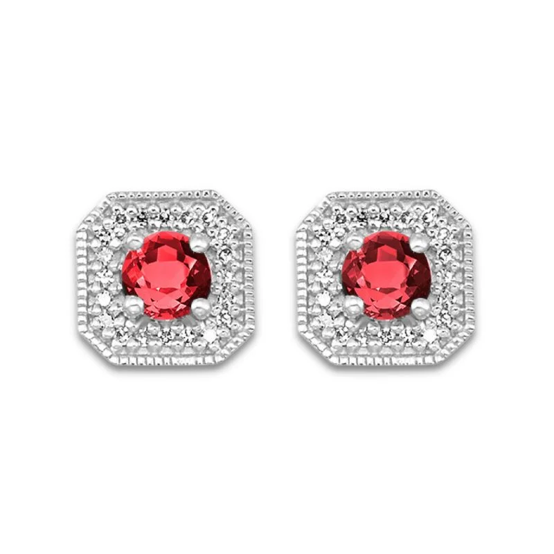 10K White Gold 0.66ctw Garnet Diamond & Halo Stud Earrings