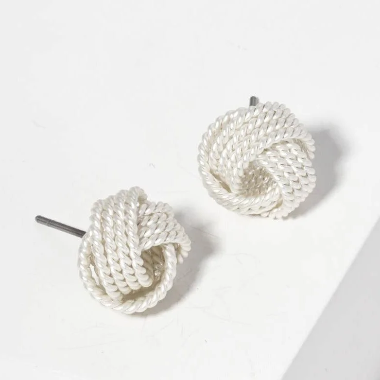 Silver Chunky Rope Love Knot Stud Earrings