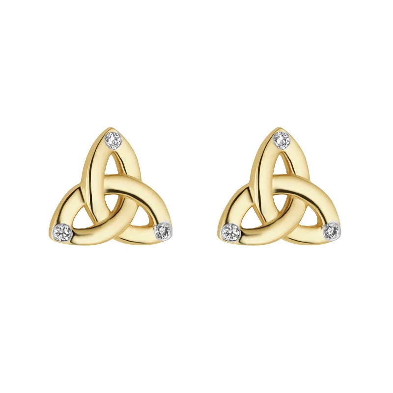 14K Gold Flush Set Diamond Trinity Knot Stud Earrings