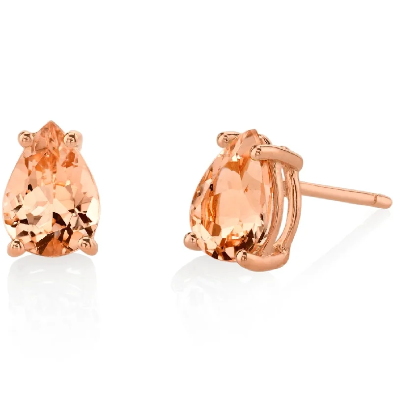 14k Rose Gold Morganite Stud Earrings 1.5 ct Pear Shape