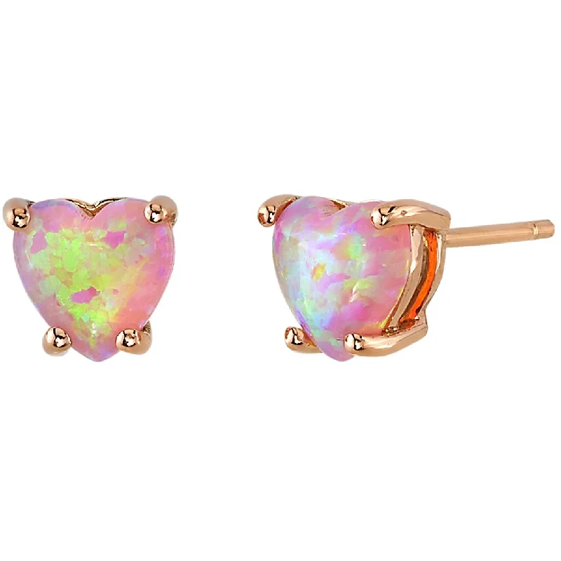 14k Rose Gold Pink Opal Stud Earrings 1 ct Heart Shape