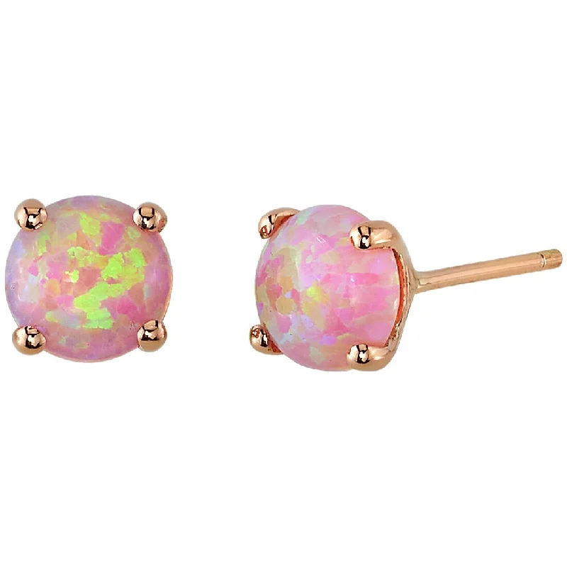 14k Rose Gold Pink Opal Stud Earrings 1 ct Round Shape