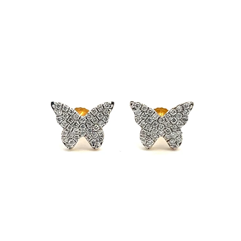 14K Two Tone Gold 0.20ctw Diamond Butterfly Stud Earrings