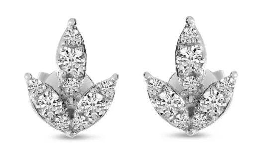 14K White Gold 0.18ctw Diamond Lotus Flower Stud Earrings