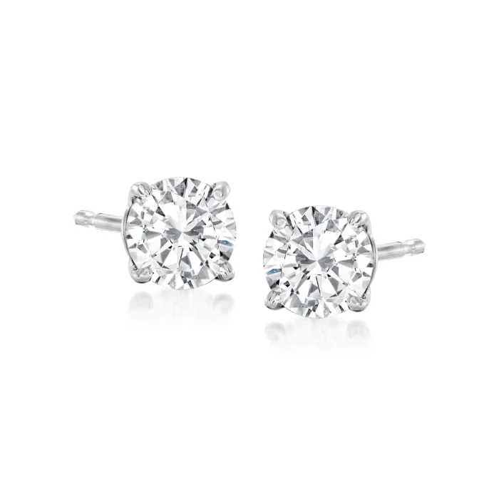 14K White Gold 0.77ctw Round Lab Diamond Solitaire Stud Earrings