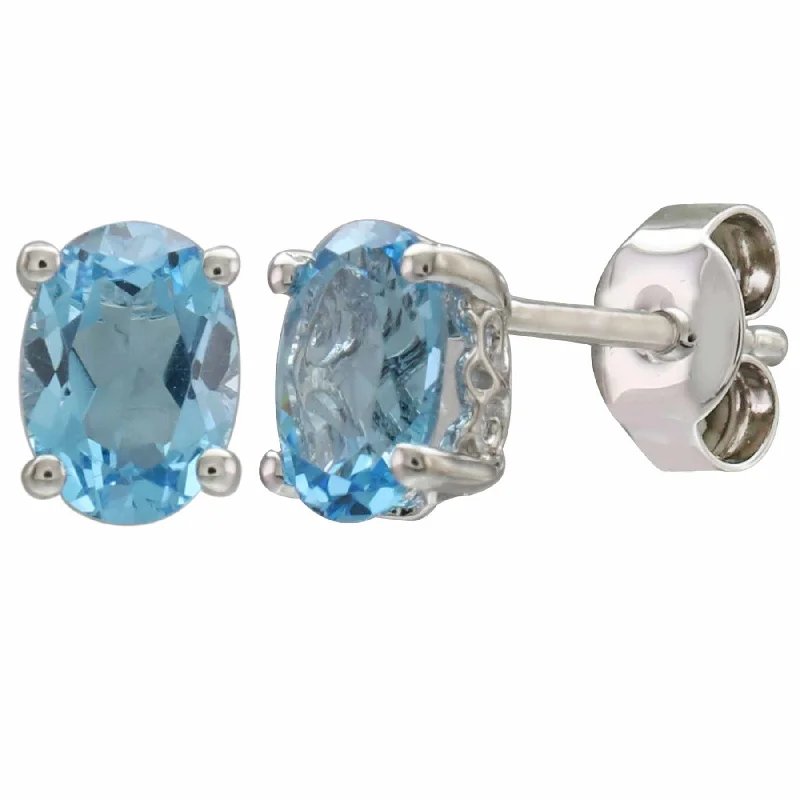 14K White Gold 1.69ctw Oval Swiss Blue Topaz Stud Earrings