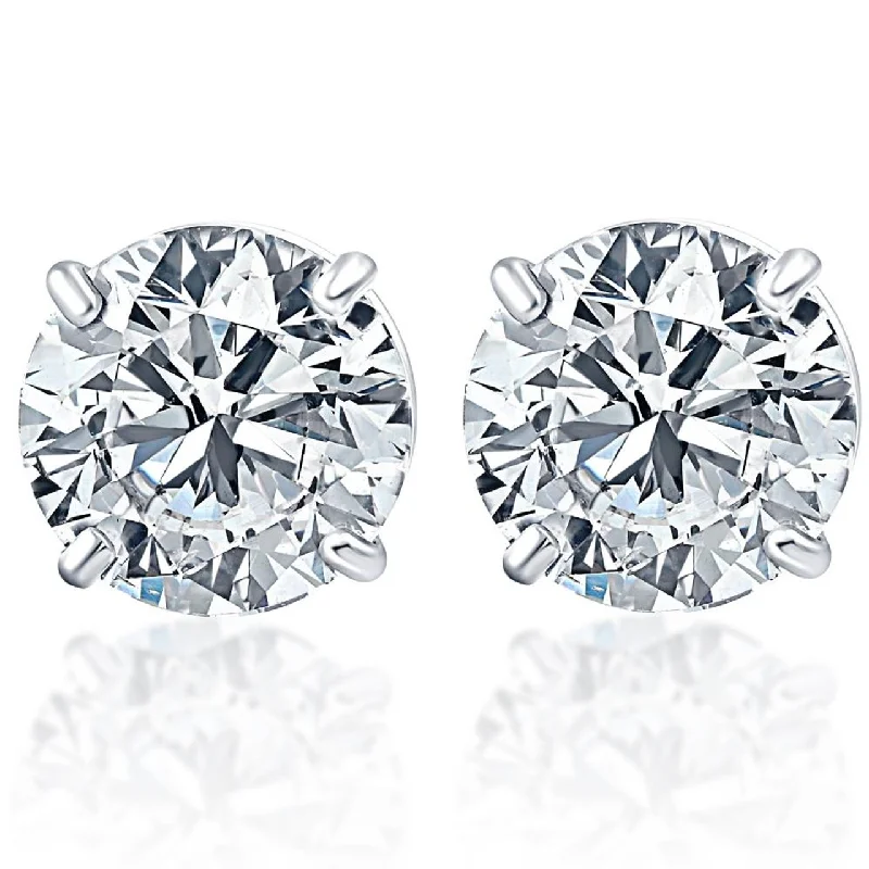 14K White Gold 2ctw Round Diamond Solitaire Stud Earrings