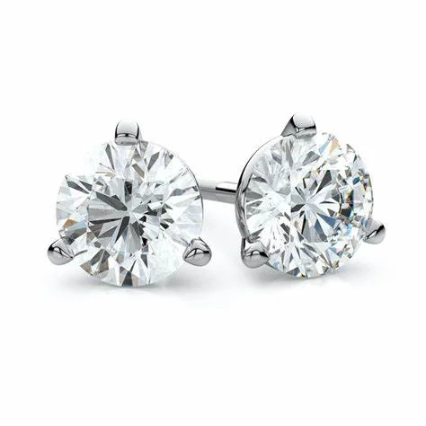 14K White Gold 3ctw Round Lab Diamond Solitaire Stud Earrings