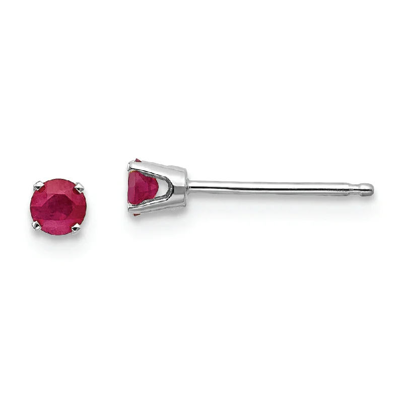 14k White Gold 3mm Ruby Stud Earrings