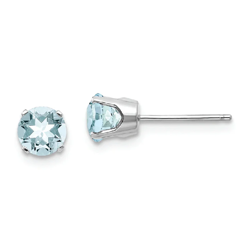 14k White Gold 5mm Aquamarine Stud Earrings