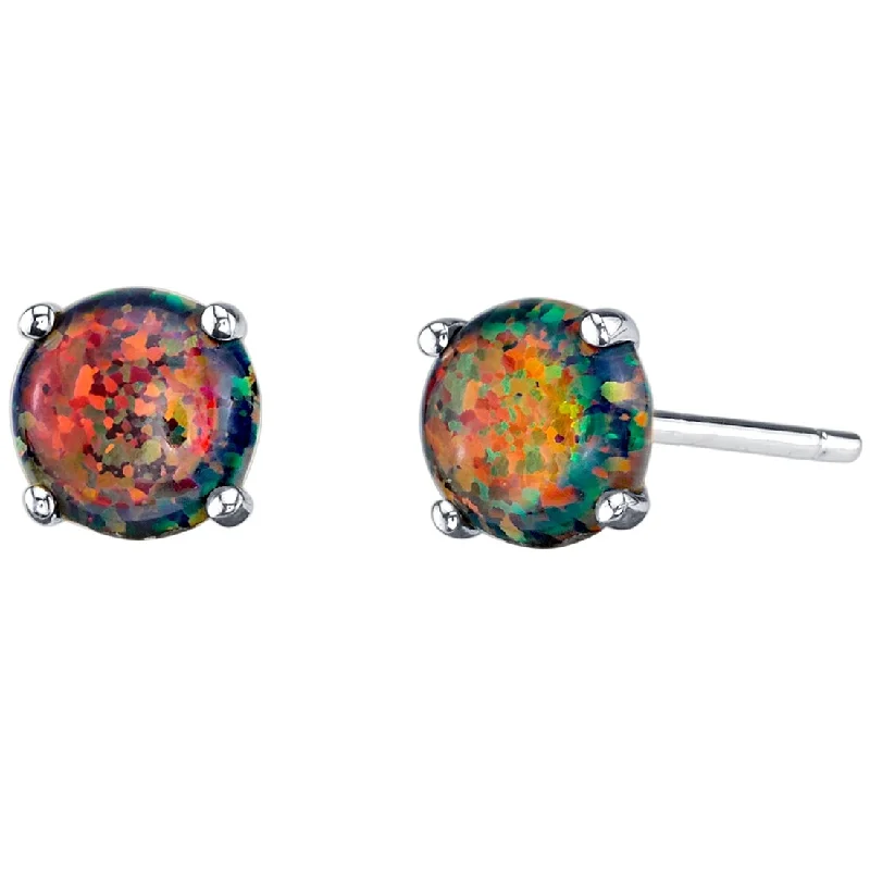 14k White Gold Black Opal Stud Earrings 1 ct Round Shape