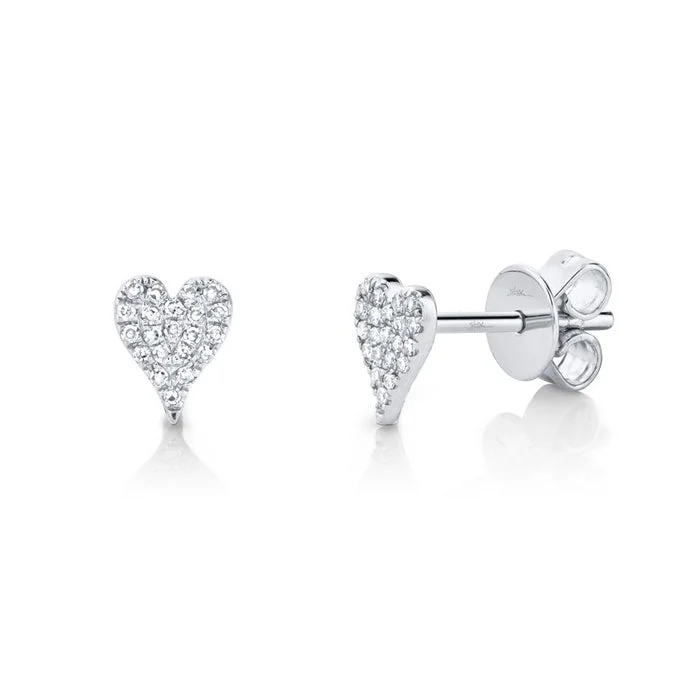 14K White Gold Diamond Cluster Heart Stud Earrings by Shy Creation