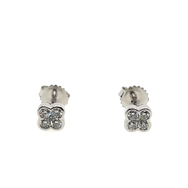 14K White Gold Diamond Motif Stud Earrings