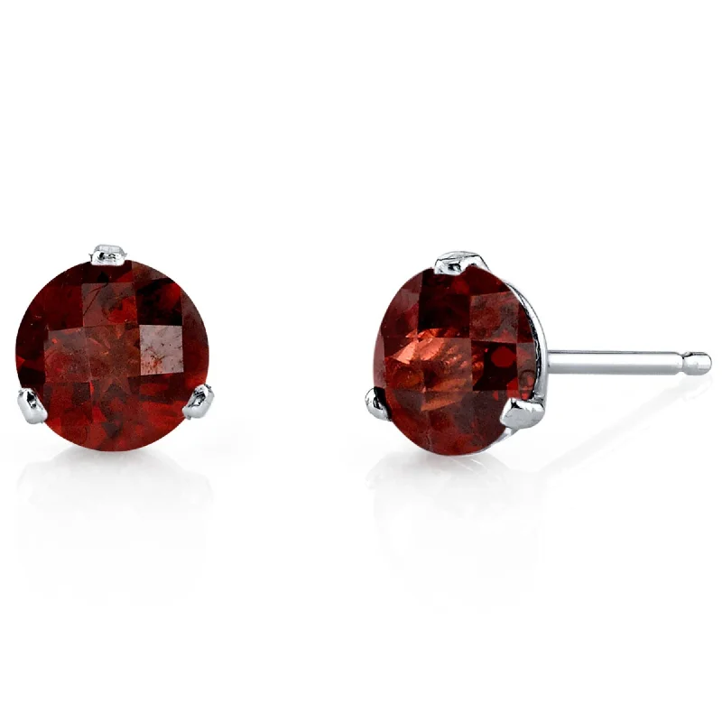 14k White Gold Garnet Stud Earrings 2.2ct Round Shape