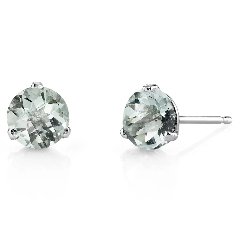 14k White Gold Green Amethyst Stud Earrings 1.48ct Round Shape