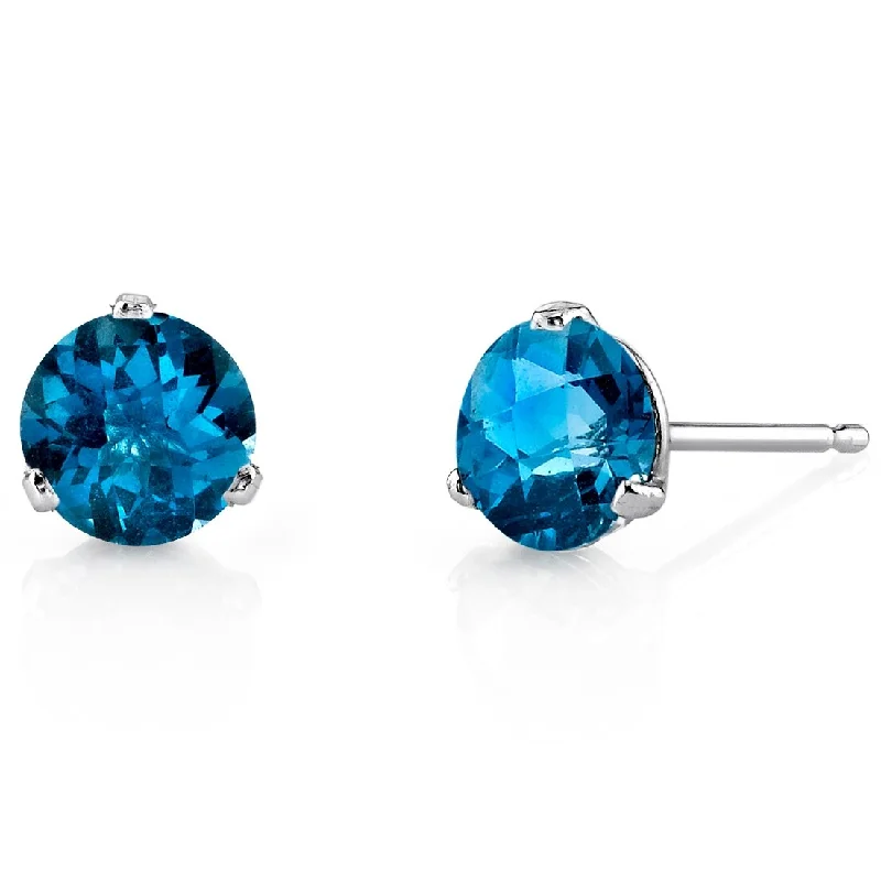 14k White Gold London Blue Topaz Stud Earrings 1.96 ct Round Shape