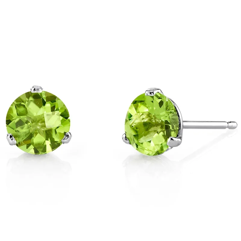 14k White Gold Peridot Stud Earrings 1.76ct Round Shape