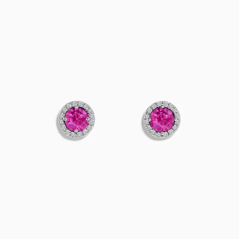 14K White Gold Pink Sapphire and Diamond Stud Earrings