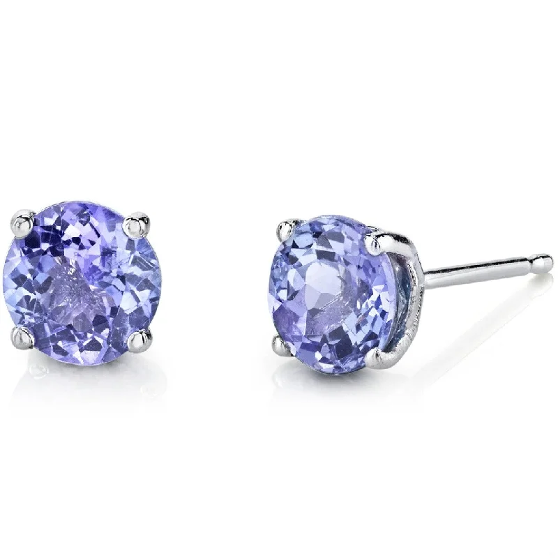 14k White Gold Tanzanite Stud Earrings 1.5 ct Round Shape