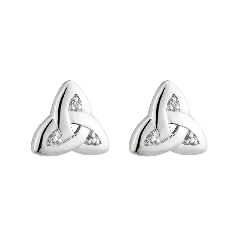 14K White Gold Trinity Knot Diamond Stud Earrings