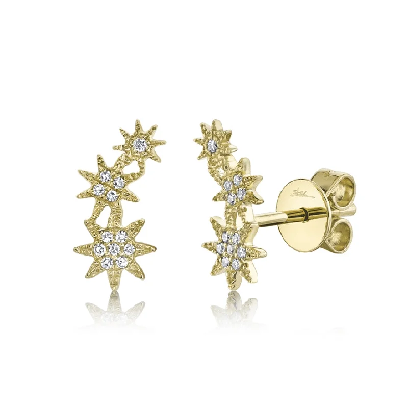 14K Yellow Gold 0.06ctw Diamond Cluster Star Stud Earrings by Shy Creation