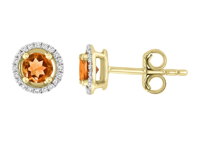 14K Yellow Gold 0.55ctw Citrine & Diamond Halo Stud Earrings