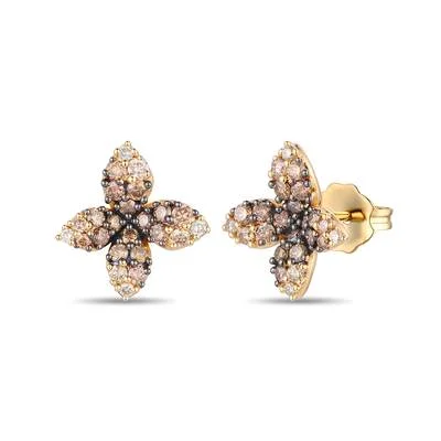 14K Yellow Gold 0.58ctw Ombre Chocolate Diamond Flower Stud Earrings by Le Vian