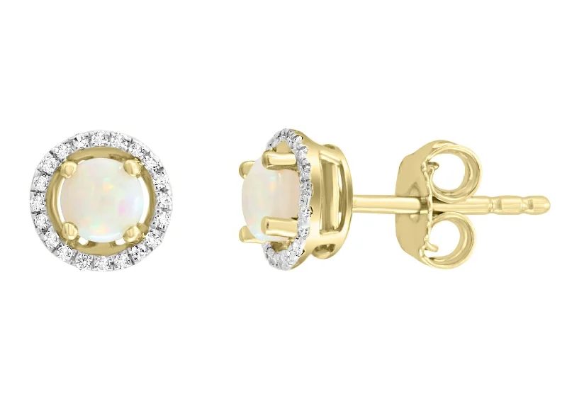 14K Yellow Gold 0.60ctw Australian Opal & Diamond Halo Stud Earrings