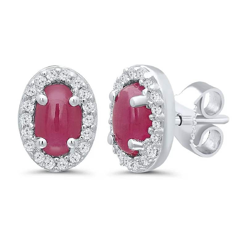 14K Yellow Gold 0.82ctw Oval Lovefire Ruby & Diamond Halo Stud Earrings