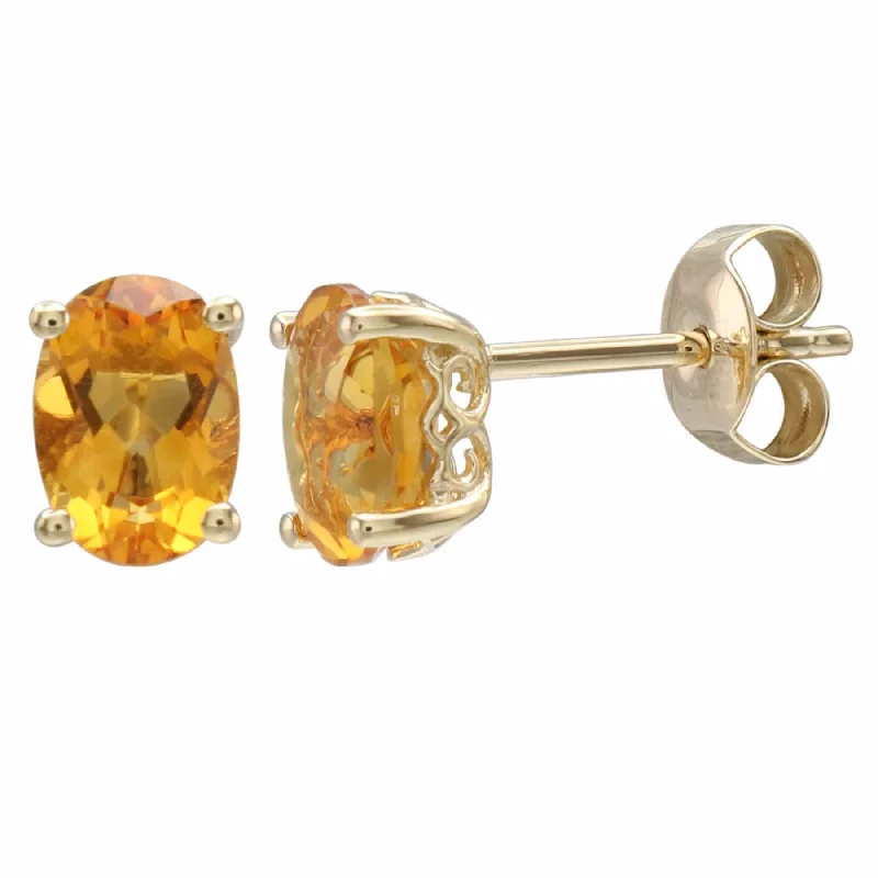 14K Yellow Gold 1.57ctw Oval Citrine Stud Earrings