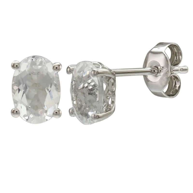 14K Yellow Gold 2.13ctw Oval White Topaz Stud Earrings