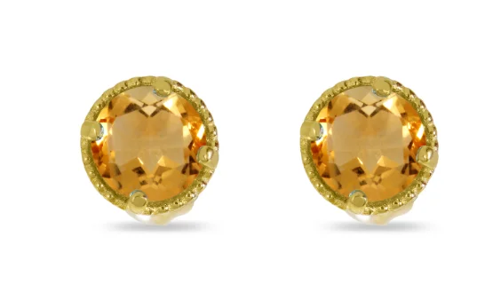 14K Yellow Gold 4mm Round Citrine Milgrain Stud Earrings