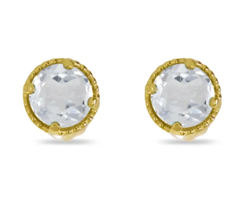 14K Yellow Gold 4mm Round Topaz Milgrain Stud Earrings