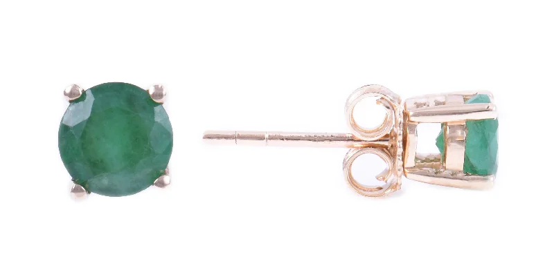 14K Yellow Gold 5mm Round Emerald Stud Earrings