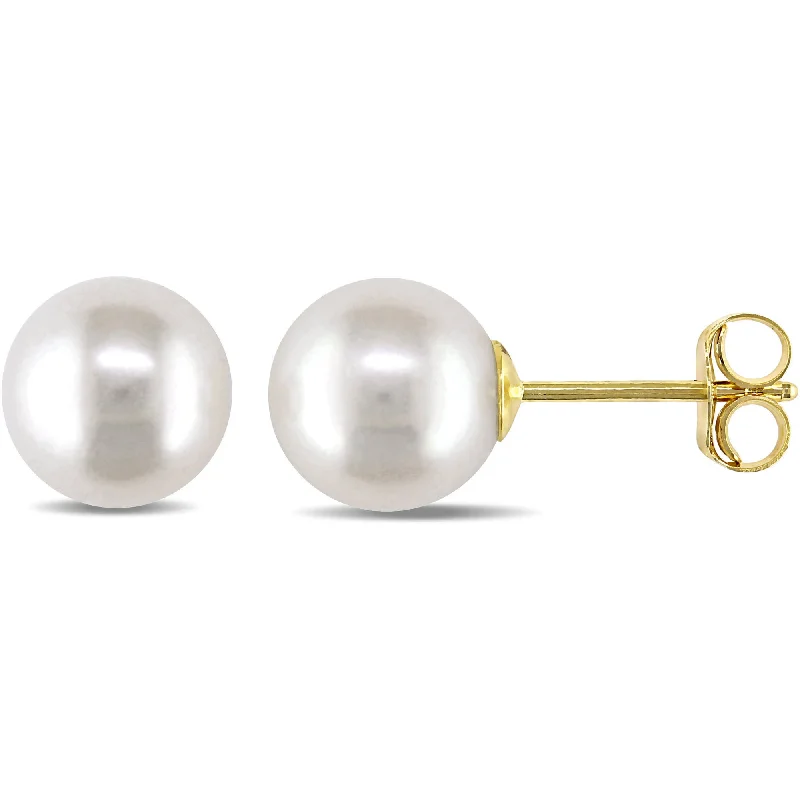 14K Yellow Gold 7-7.5mm Akoya Pearl Solitaire Stud Earrings