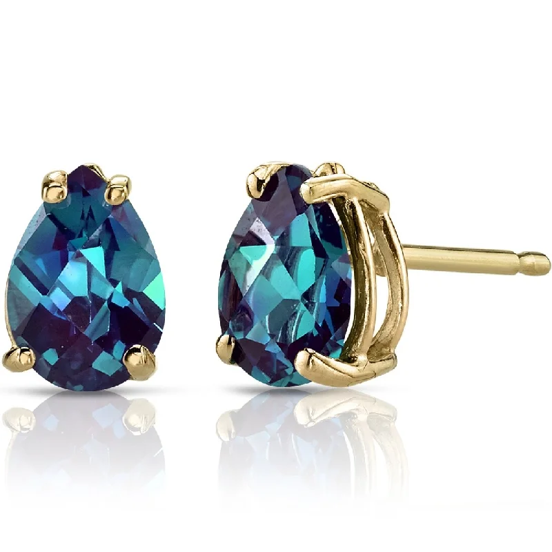 14k Yellow Gold Alexandrite Stud Earrings 1.75 ct Pear Shape