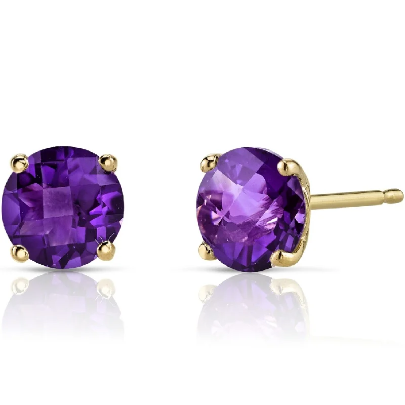 14k Yellow Gold Amethyst Stud Earrings 1.54 ct Round Shape