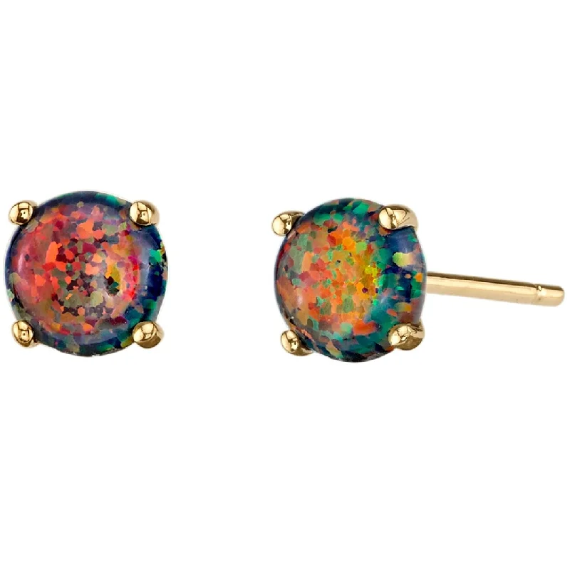 14k Yellow Gold Black Opal Stud Earrings 1 ct Round Shape