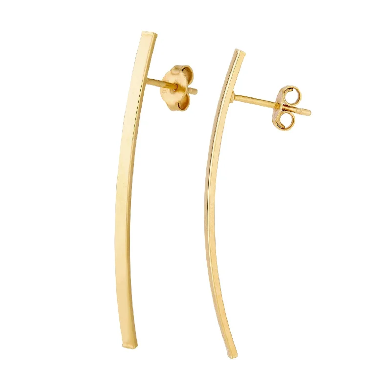 14K Yellow Gold Geometric Bar Stud Earrings