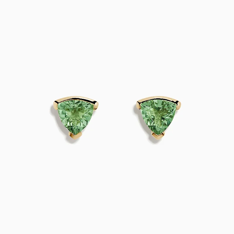 14K Yellow Gold Green Amethyst Stud Earrings