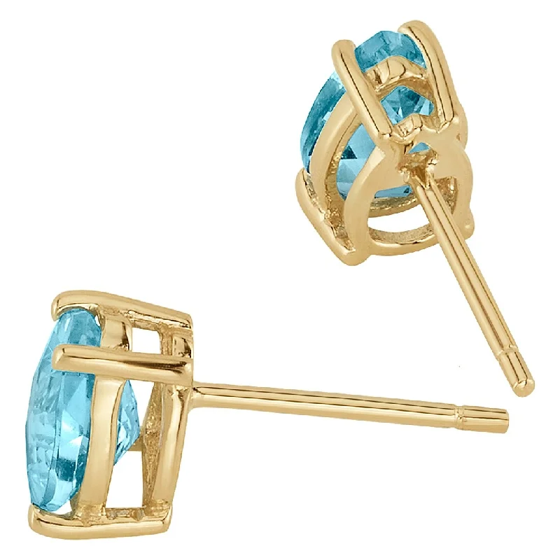 14k Yellow Gold Swiss Blue Topaz Stud Earrings 1.53 ct Pear Shape