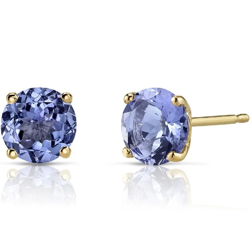 14k Yellow Gold Tanzanite Stud Earrings 1.5 ct Round Shape