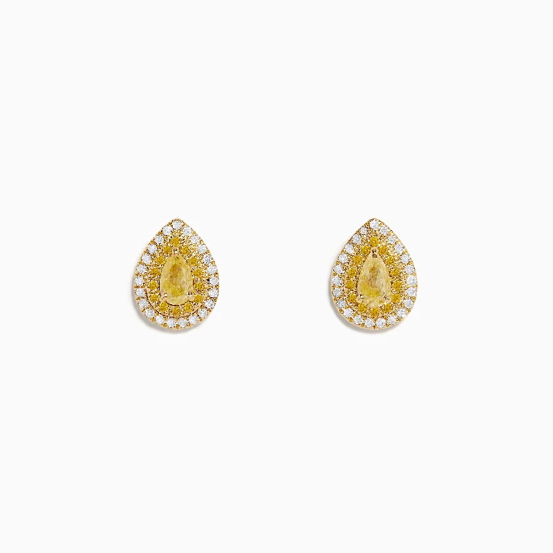 14K Yellow Gold White and Yellow Diamond Pear Stud Earrings