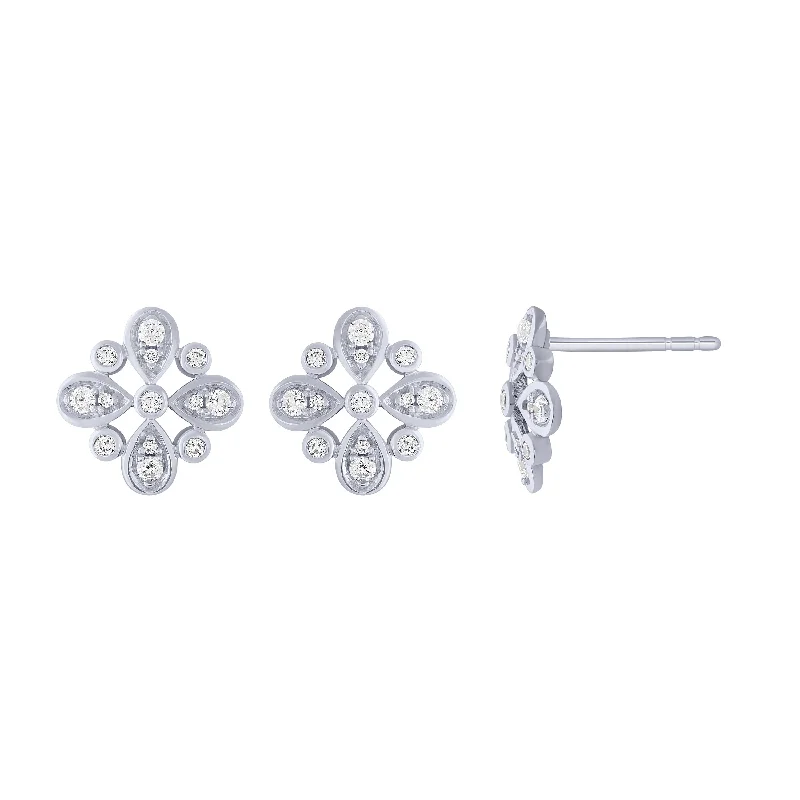 14K White Gold 1/3Ct Floral Stud Earrings