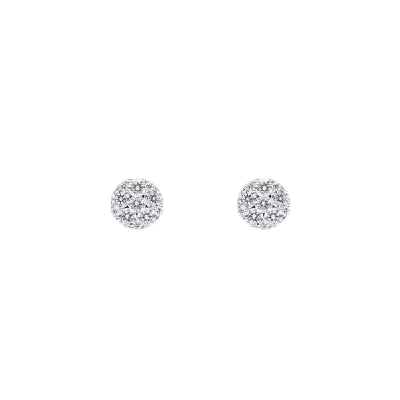 18 Karat White Gold Cluster Stud Earrings with Diamonds