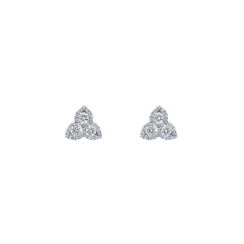 18 Karat WHite Gold Trilliant Style Stud Earrings with Diamonds